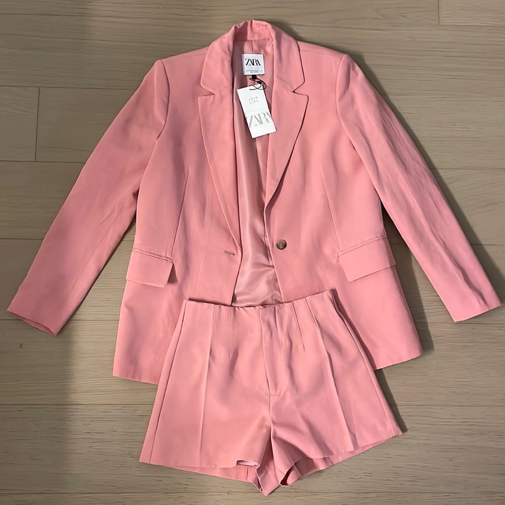 Pink Zara Shorts + Blazer Set